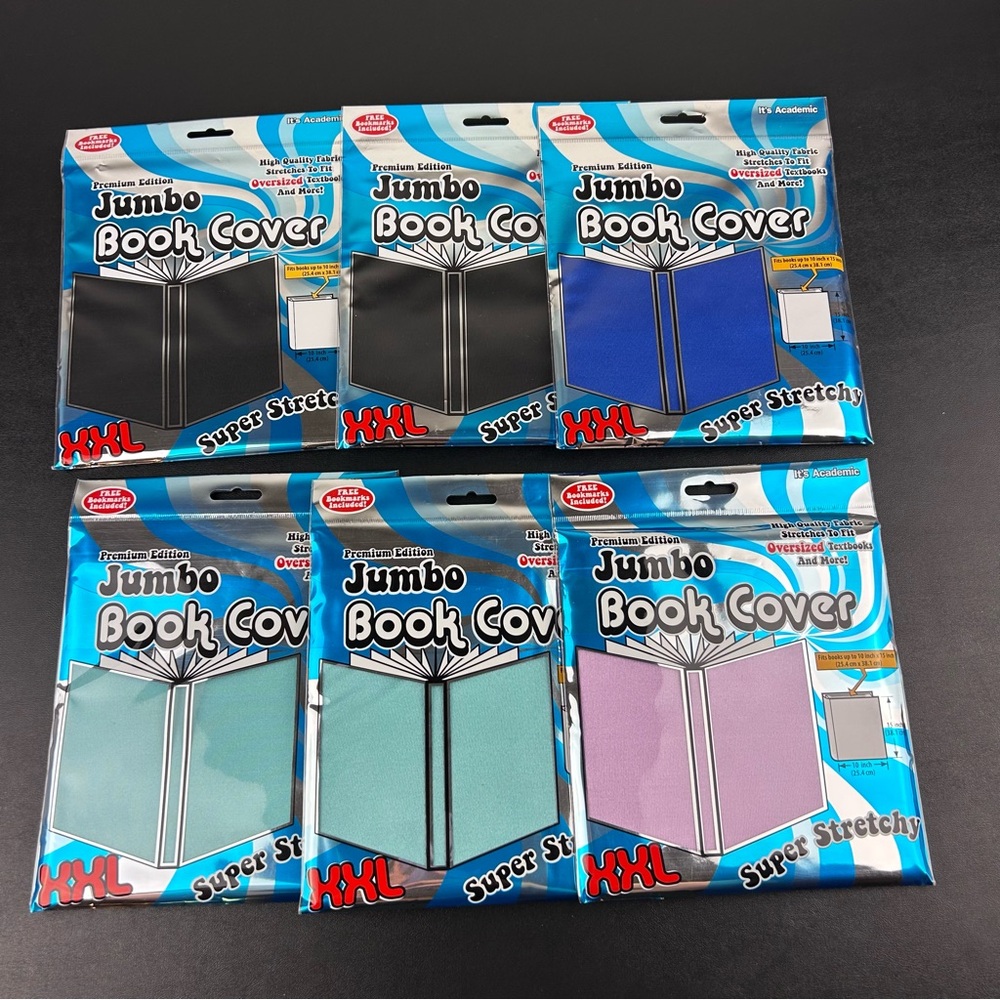 Premium Edition Jumbo Book Cover XXL Stretchy Fits Books 10x15 inches Lot of 6